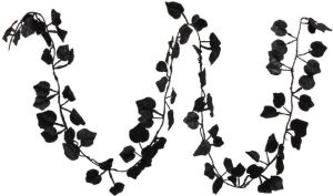 Othmar decorations 1x Kerstboom glitter guirlandes slingers met bladeren zwart 200 cm Guirlandes