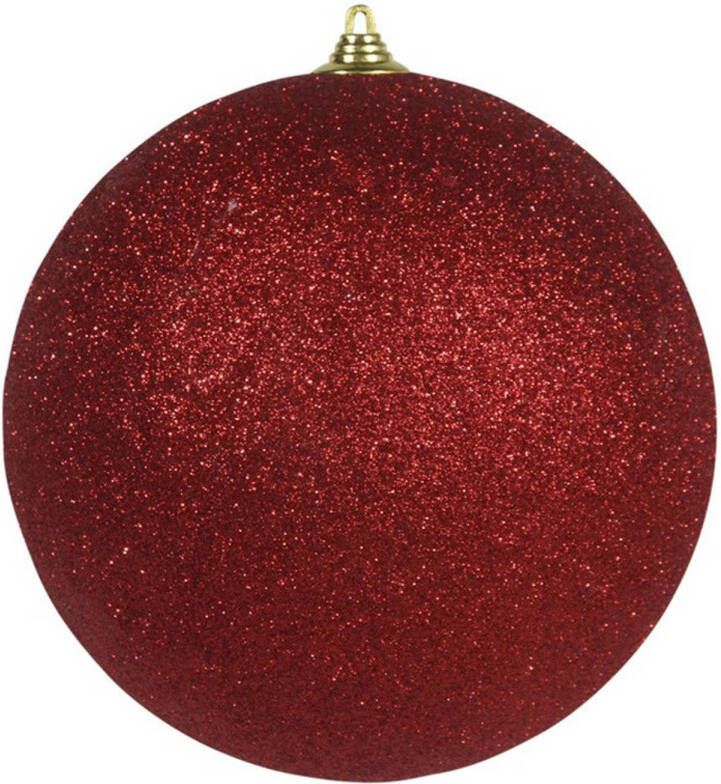 Othmar decorations 1x Rode grote kerstballen met glitter kunststof 18 cm Kerstbal