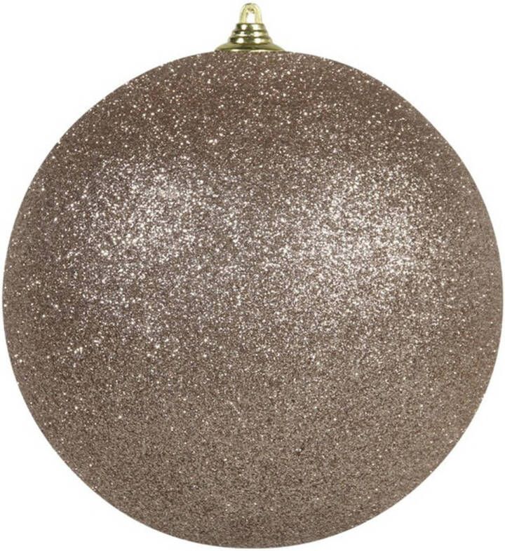 Othmar decorations 1x stuks Champagne grote kerstballen met glitter kunststof 18 cm Kerstbal