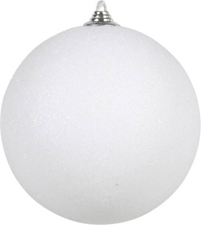 Othmar decorations 1x Witte grote decoratie kerstballen met glitter kunststof 25 cm Kerstbal