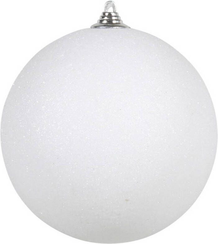 Othmar decorations 1x Witte grote kerstballen met glitter kunststof 18 cm Kerstbal