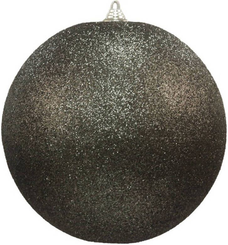 Othmar decorations 1x Zwarte grote decoratie kerstballen met glitter kunststof 25 cm Kerstbal