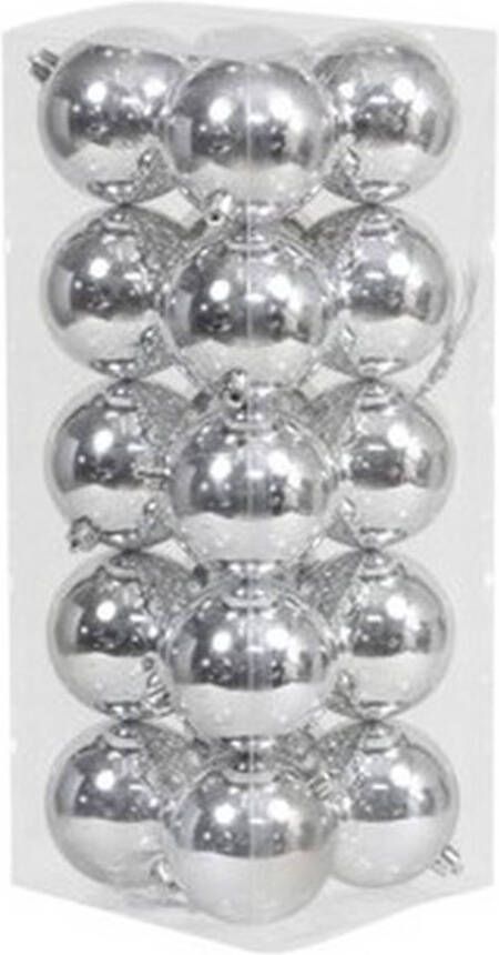 Othmar decorations 20x Kunststof kerstballen glanzend zilver 8 cm kerstboom versiering decoratie Kerstbal