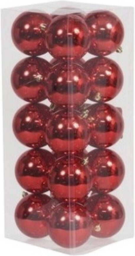 Othmar decorations 20x Kunststof kerstballen glanzend rood 8 cm kerstboom versiering decoratie Kerstbal