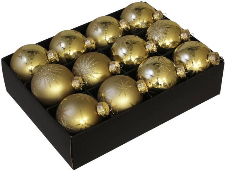 Othmar decorations 24x Luxe glazen gouden sneeuwvlokken sterren kerstballen 7 5 cm Kerstbal