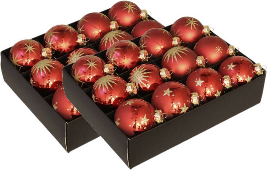 Othmar decorations Kerstboomversiering 24x luxe glazen kerstballen rood goud 7 5 cm Kerstbal