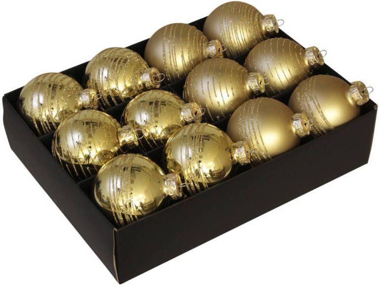 Othmar decorations 24x stuks luxe glazen gedecoreerde kerstballen goud 7 5 cm Kerstbal
