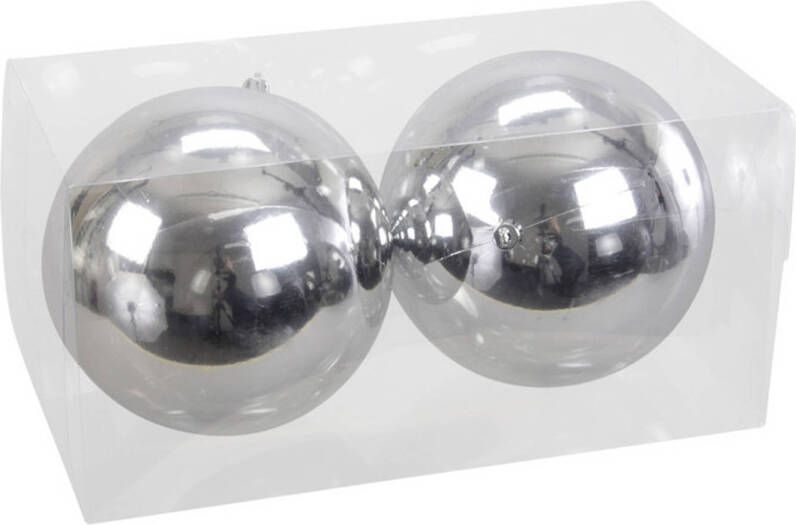 Othmar decorations 2x Grote kunststof kerstballen zilver 15 cm Kerstbal