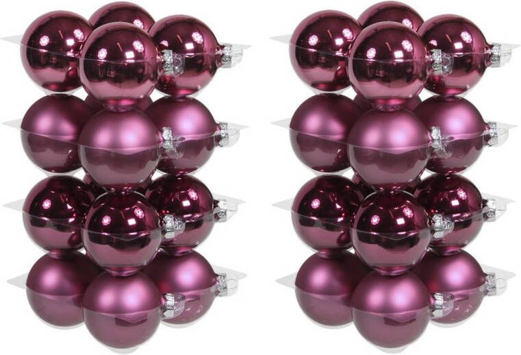 Othmar decorations 32x stuks glazen kerstballen cherry roze (heather) 8 cm mat glans Kerstbal