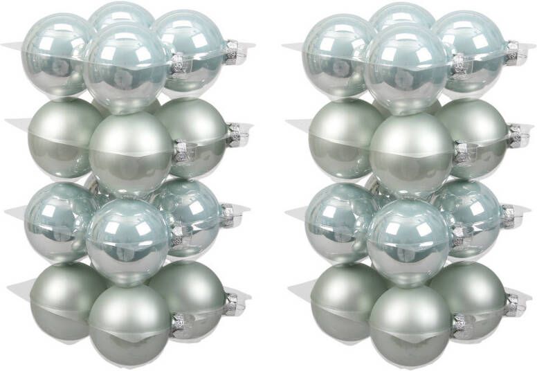 Othmar decorations 32x stuks glazen kerstballen mintgroen (oyster grey) 8 cm mat glans Kerstbal