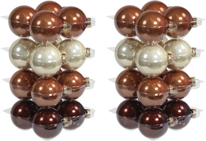 Othmar decorations 32x stuks glazen kerstballen natuurtinten (opal natural) 8 cm glans Kerstbal