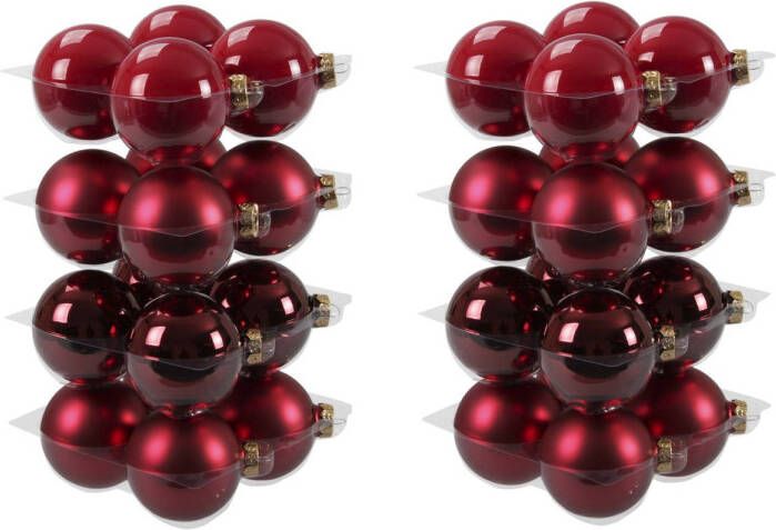 Othmar decorations 32x stuks glazen kerstballen rood donkerrood 8 cm mat glans Kerstbal