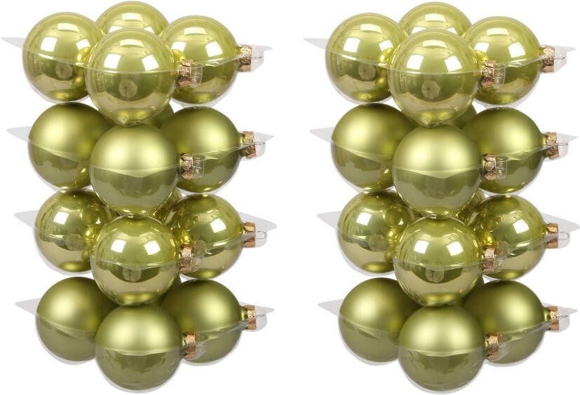 Othmar decorations 32x stuks glazen kerstballen salie groen (oasis) 8 cm mat glans Kerstbal