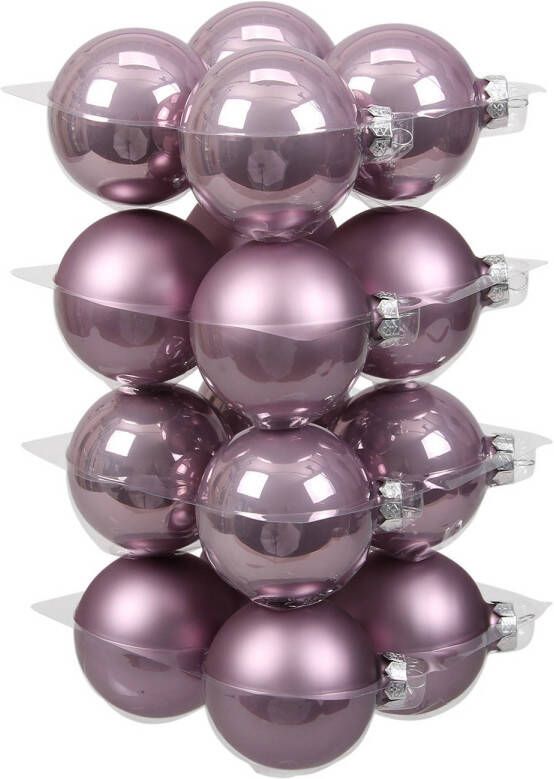 Othmar decorations 32x stuks glazen kerstballen salie paars (lilac sage) 8 cm mat glans Kerstbal