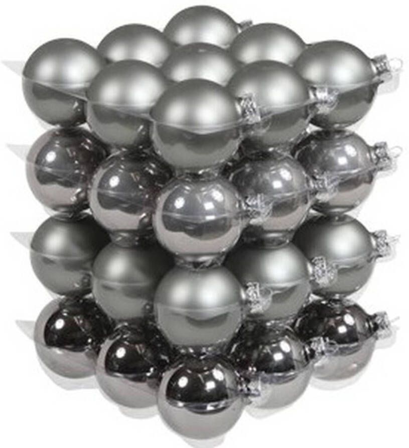 Othmar decorations 36x Glazen kerstballen mat en glans titanium grijs 6 cm Kerstbal