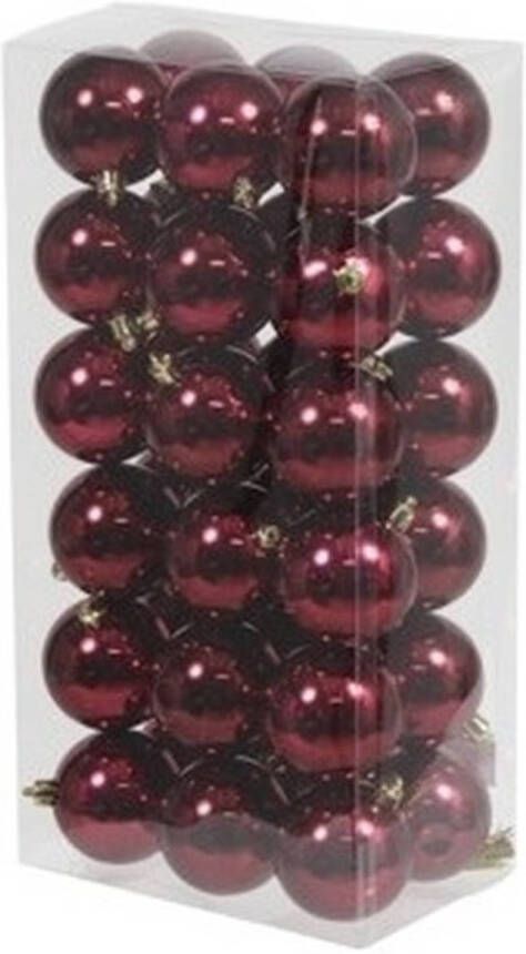 Othmar decorations 36x Kunststof kerstballen glanzend bordeaux rood 6 cm kerstboom versiering decoratie Kerstbal