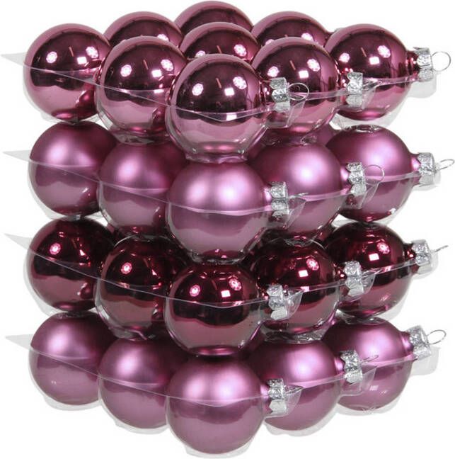 Othmar decorations 36x stuks glazen kerstballen cherry roze (heather) 4 cm mat glans Kerstbal