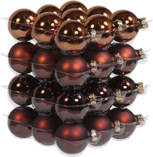 Othmar decorations 36x stuks glazen kerstballen mahonie bruin 4 cm mat glans Kerstbal
