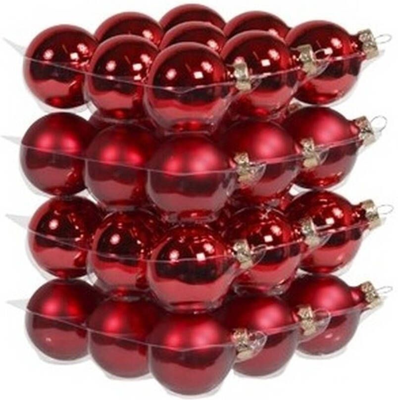 Othmar decorations 36x stuks glazen kerstballen rood 4 cm mat glans Kerstbal
