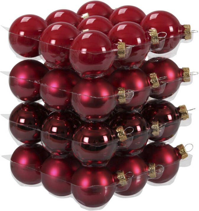 Othmar decorations 72x stuks glazen kerstballen rood donkerrood 4 cm mat glans Kerstbal