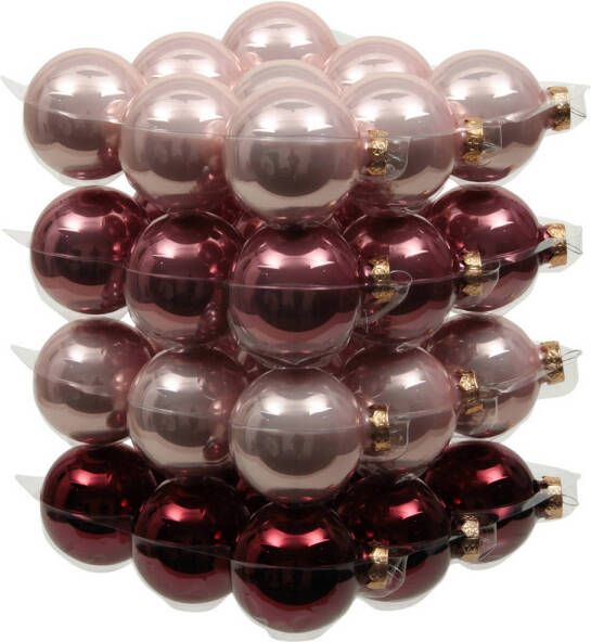 Othmar decorations 36x stuks glazen kerstballen roze tinten 4 cm mat glans Kerstbal