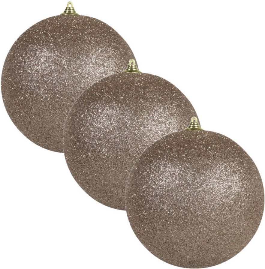 Othmar decorations 3x Champagne grote kerstballen met glitter kunststof 13 5 cm Kerstbal
