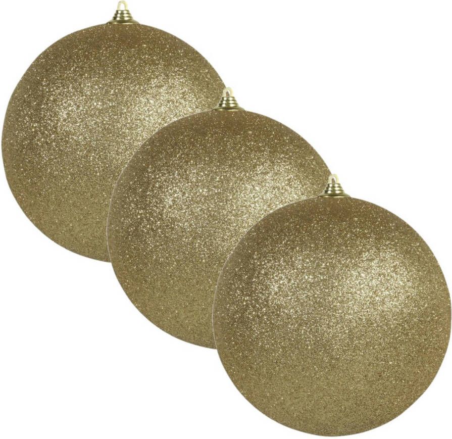 Othmar decorations 3x Gouden grote kerstballen met glitter kunststof 13 5 cm Kerstbal
