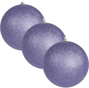 Othmar decorations 3x Paarse grote kerstballen met glitter kunststof 13 5 cm Kerstbal