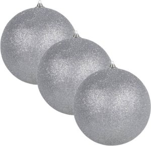 Othmar decorations 3x Zilveren Grote Kerstballen Met Glitter Kunststof 13 5 Cm Kerstbal