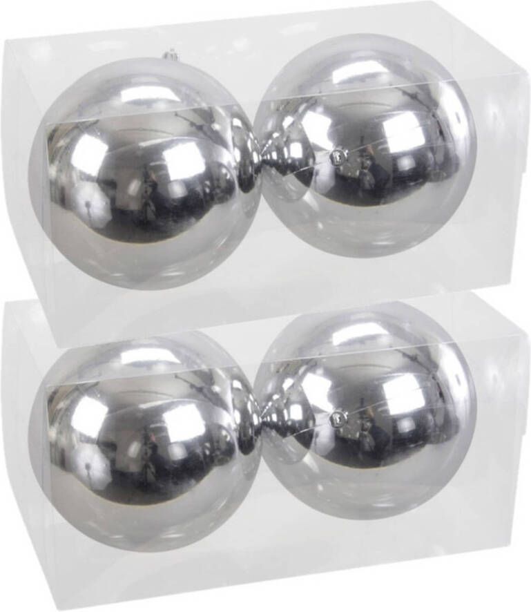 Othmar decorations 4x Grote kunststof kerstballen zilver 15 cm Kerstbal