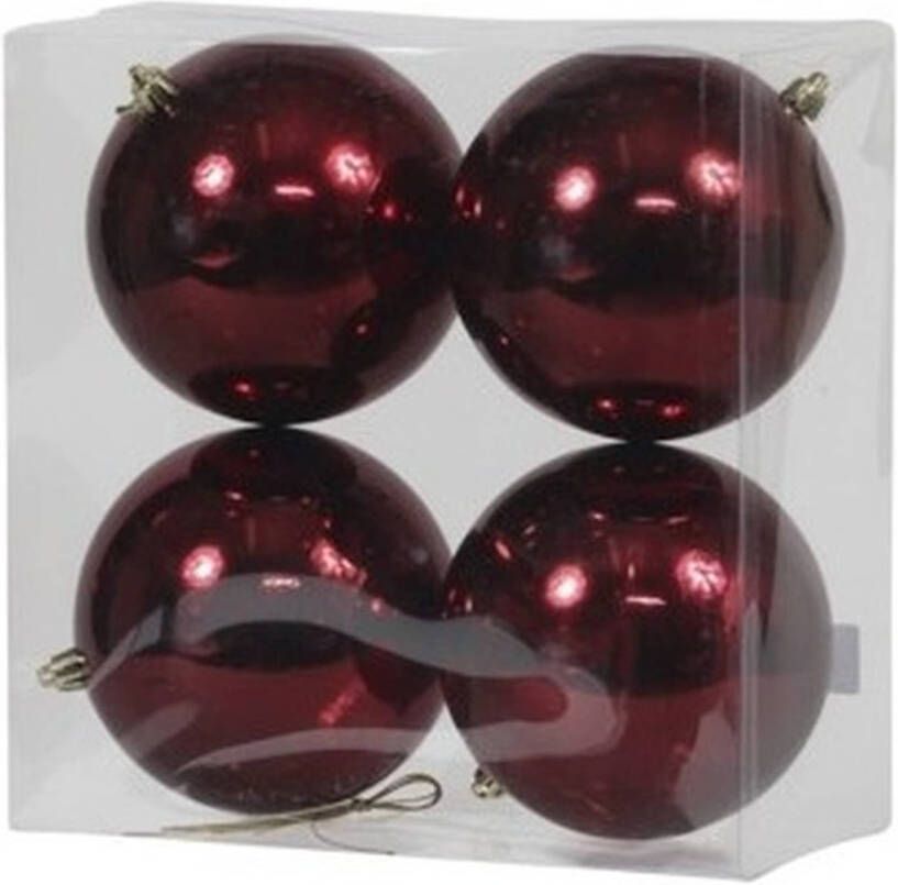 Othmar decorations 4x Kunststof kerstballen glanzend bordeaux rood 12 cm kerstboom versiering decoratie Kerstbal