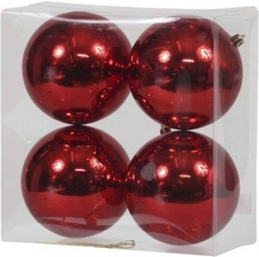 Othmar decorations 4x Kunststof kerstballen glanzend rood 12 cm kerstboom versiering decoratie Kerstbal