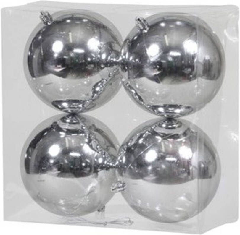 Othmar decorations 4x Kunststof kerstballen glanzend zilver 12 cm kerstboom versiering decoratie Kerstbal