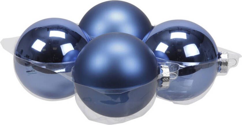 Othmar decorations 4x stuks glazen kerstballen blauw (basic) 10 cm mat glans Kerstbal