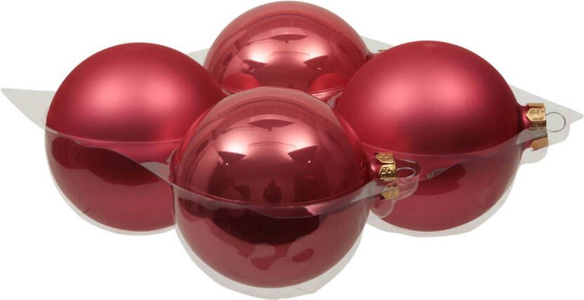 Othmar decorations 4x stuks glazen kerstballen bubblegum roze 10 cm mat glans Kerstbal