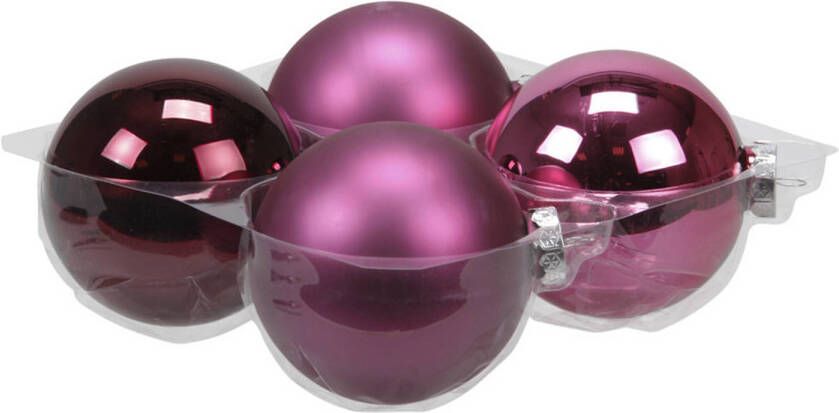 Othmar decorations 4x stuks glazen kerstballen cherry roze (heather) 10 cm mat glans Kerstbal