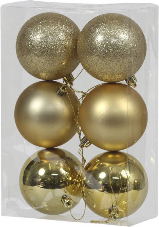 Othmar decorations 6x Gouden kunststof kerstballen 8 cm glans mat glitter Kerstbal