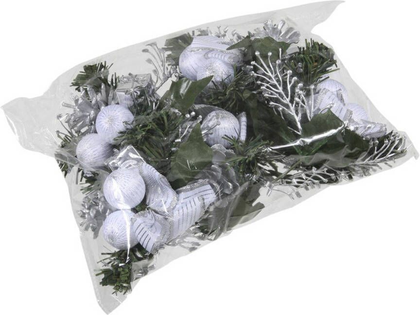Othmar decorations Set 6x zilveren decoraties op stekers 12 cm kerststukje onderdelen Kerststukjes