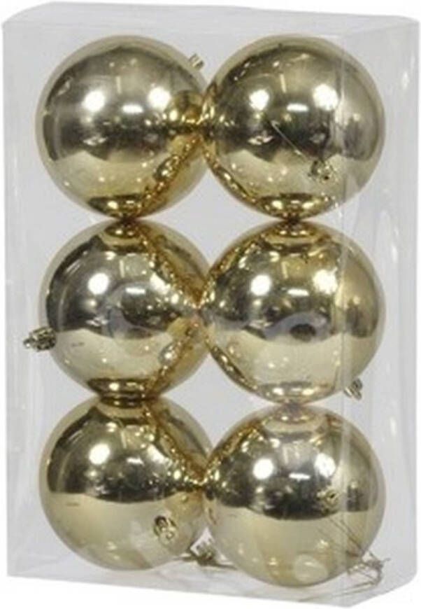 Othmar decorations 6x Kunststof kerstballen glanzend goud 10 cm kerstboom versiering decoratie Kerstbal