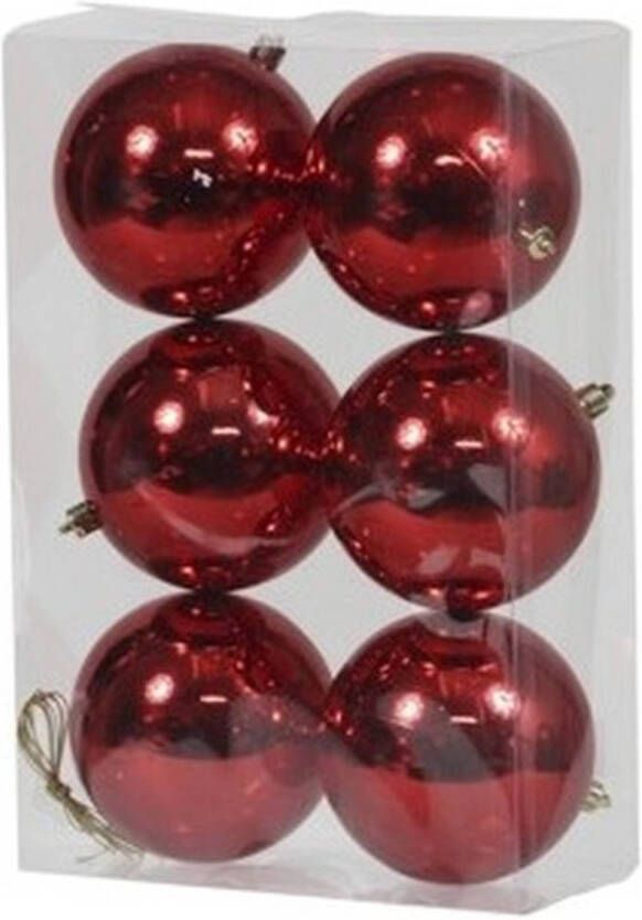 Othmar decorations 6x Kunststof kerstballen glanzend rood 10 cm kerstboom versiering decoratie Kerstbal