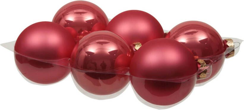 Othmar decorations 6x stuks glazen kerstballen bubblegum roze 8 cm mat glans Kerstbal