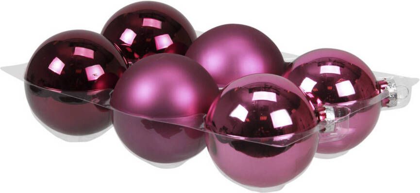 Othmar decorations 6x stuks glazen kerstballen cherry roze (heather) 8 cm mat glans Kerstbal