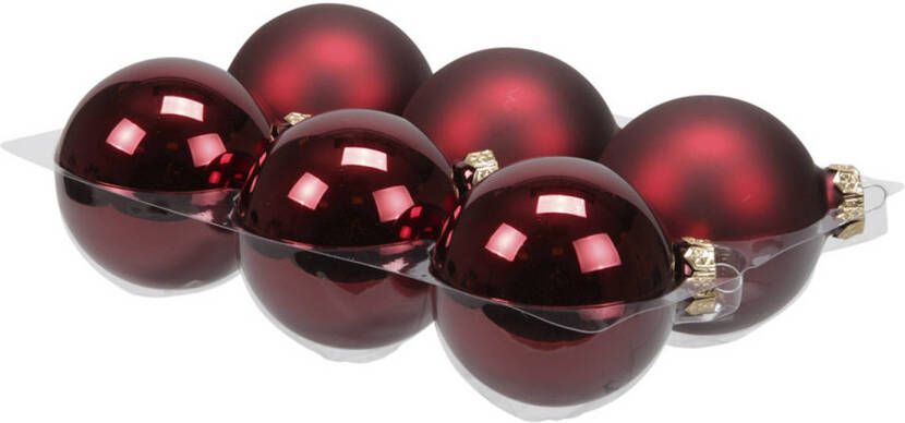 Othmar decorations 6x stuks glazen kerstballen donkerrood 8 cm mat glans Kerstbal