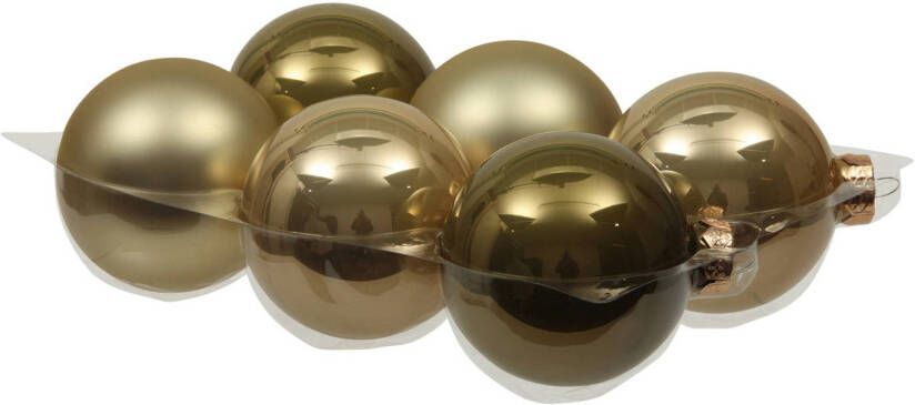 Othmar decorations 6x stuks glazen kerstballen dusky lime goud groen tinten 8 cm mat glans Kerstbal