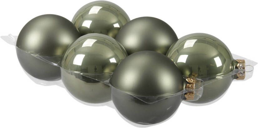 Othmar decorations 6x stuks glazen kerstballen graniet groen 8 cm mat glans Kerstbal