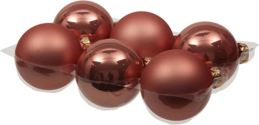 Othmar decorations 6x stuks glazen kerstballen koraal roze 8 cm mat glans Kerstbal
