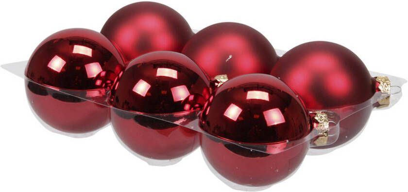 Othmar decorations 6x stuks glazen kerstballen rood 8 cm mat glans Kerstbal