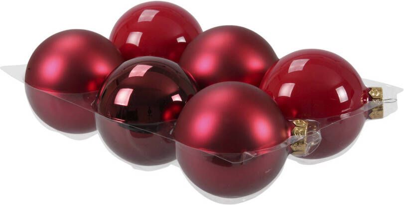Othmar decorations 6x stuks glazen kerstballen rood donkerrood 8 cm mat glans Kerstbal