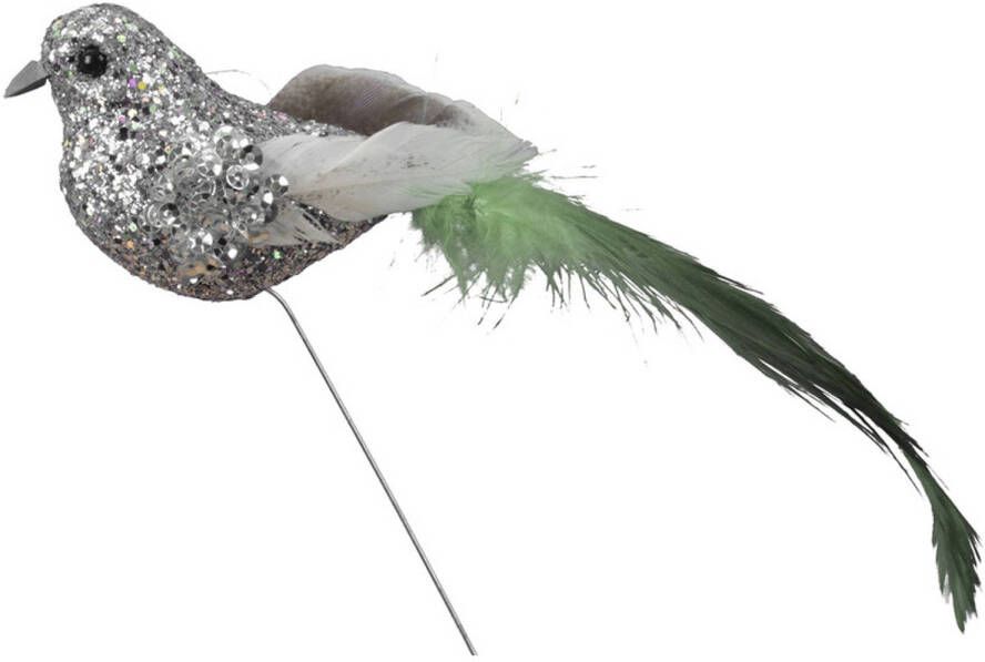 Othmar decorations Vogels op steker zilver 15 cm met glitters decoratie materiaal Kerststukjes