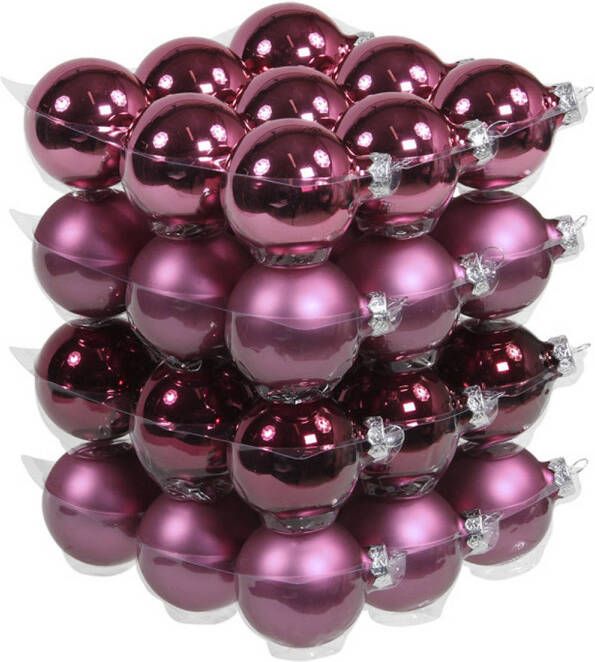 Othmar decorations 72x stuks glazen kerstballen cherry roze (heather) 6 cm mat glans Kerstbal